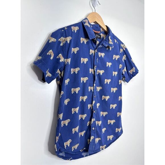 Dirty Laundry Shirt Mens Button Front Short Sleeve Bulldog Print Size Small - Picture 2 of 11